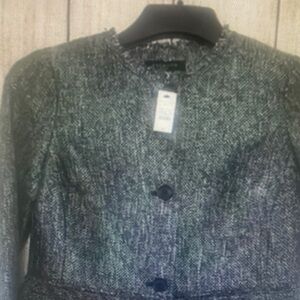 Talbots Womens Tweed Ruffle Trim Wool Blend Blazer Jacket size 4P